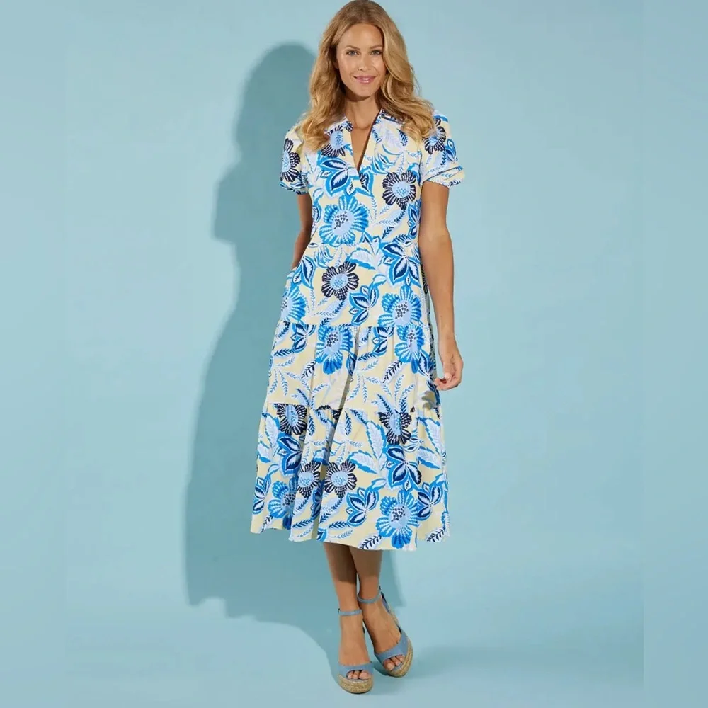 NWT Jude Connally Blue and White Floral Midi Dress - Picture 3 of 5